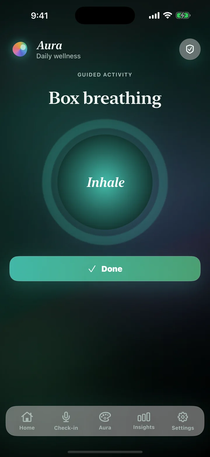 Aura guided activity screen on iOS