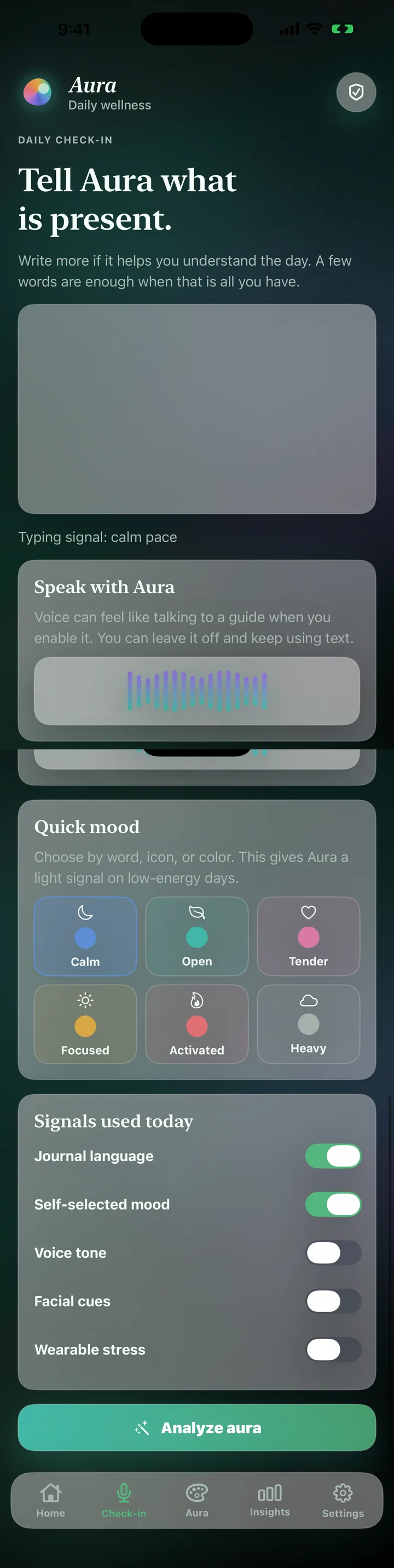 Aura iOS full daily check-in screen