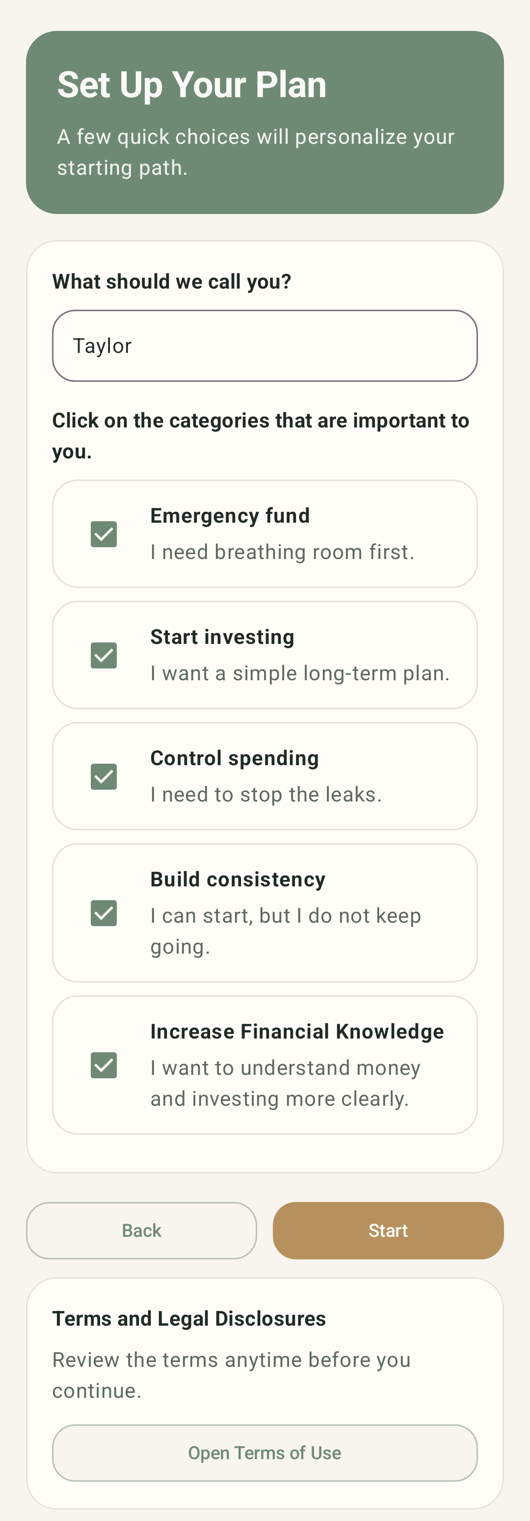 Android setup screen