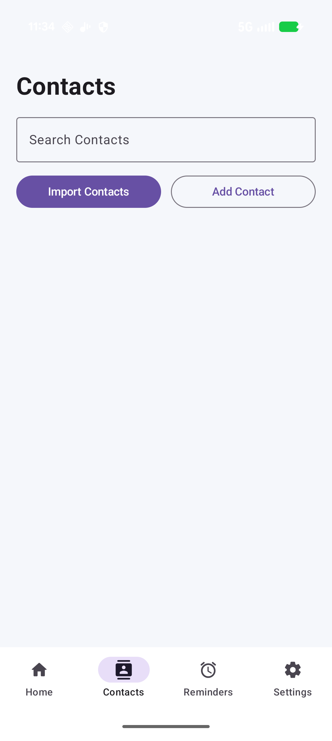 Keep in Touch Android contacts screen