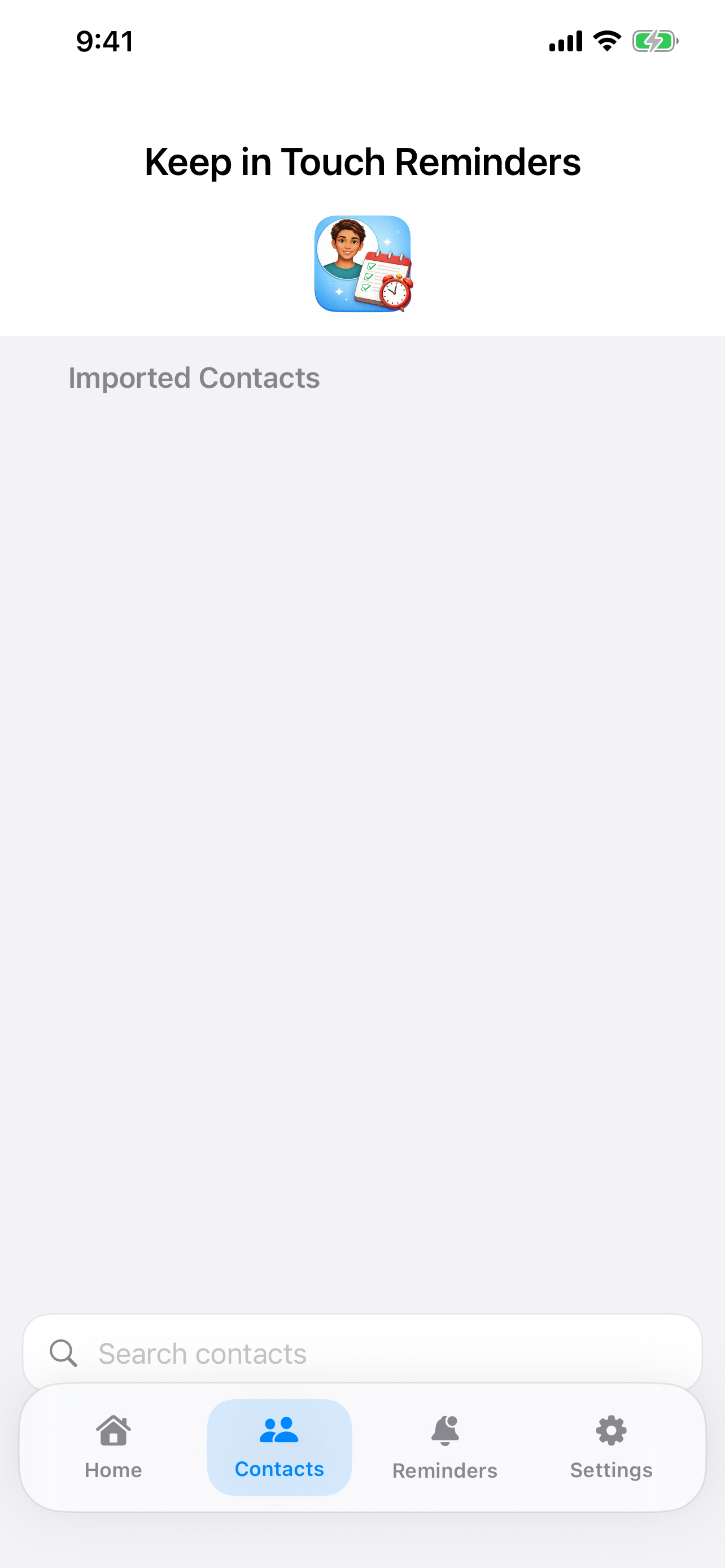 Keep in Touch iPhone contacts screen