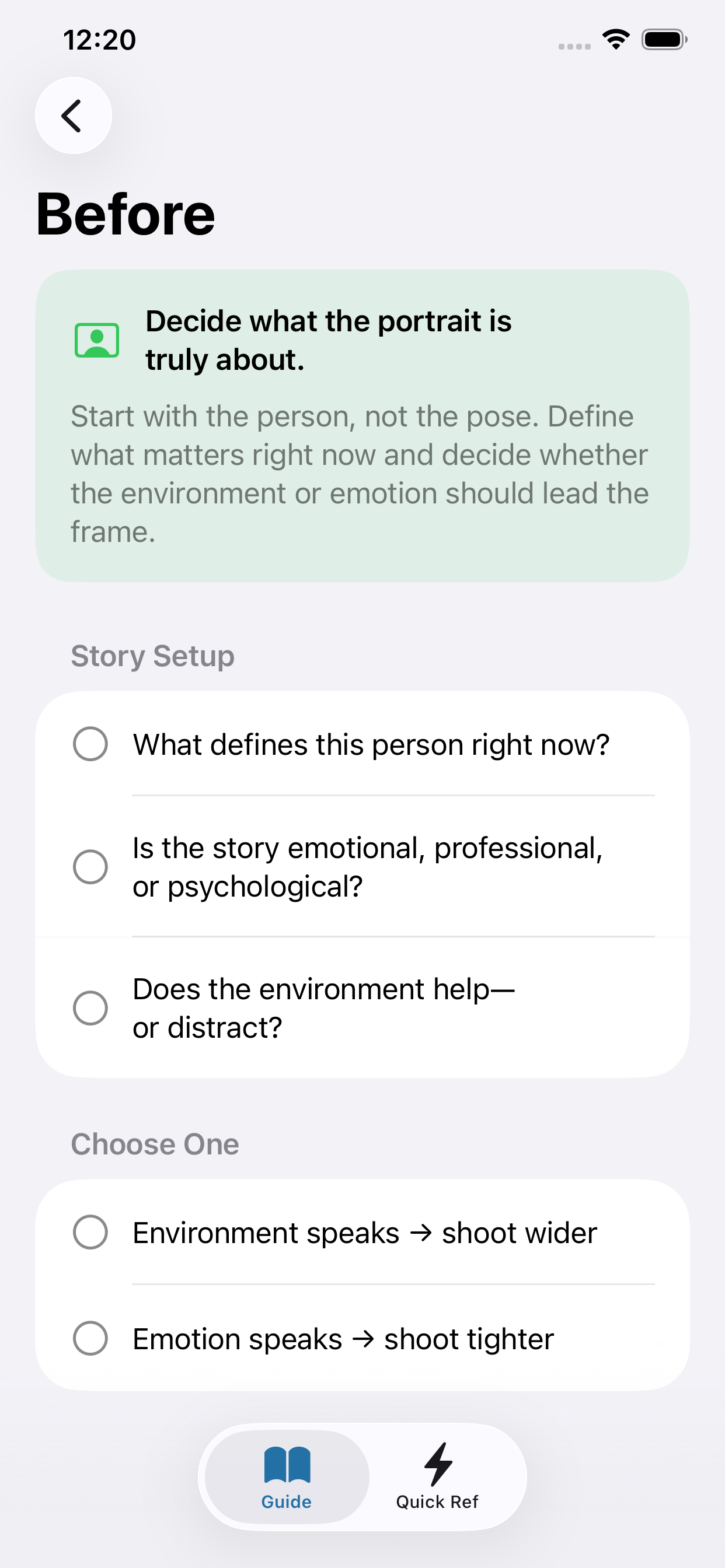 Portrait Storytelling Field Guide During screen