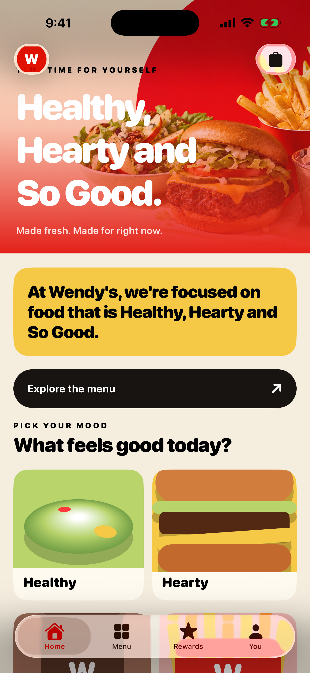Wendy's app home screen