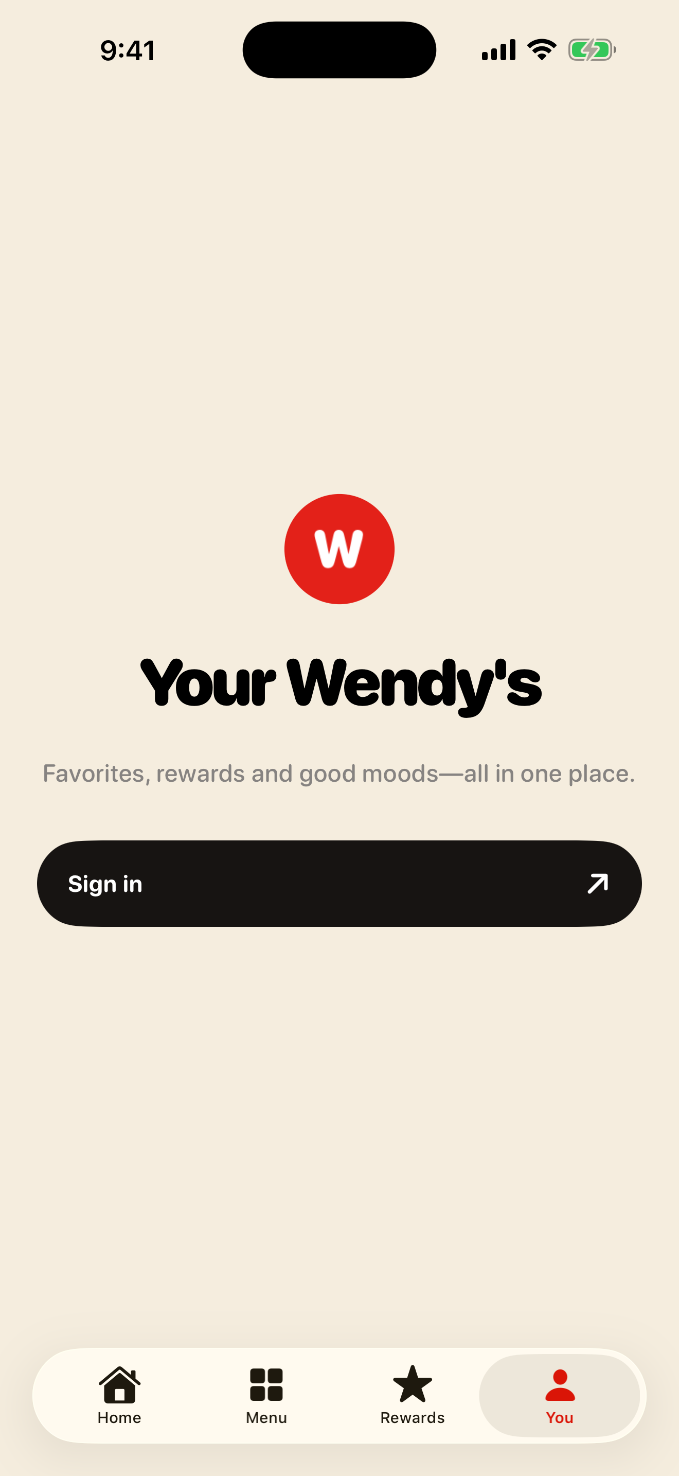 Wendy's app profile screen