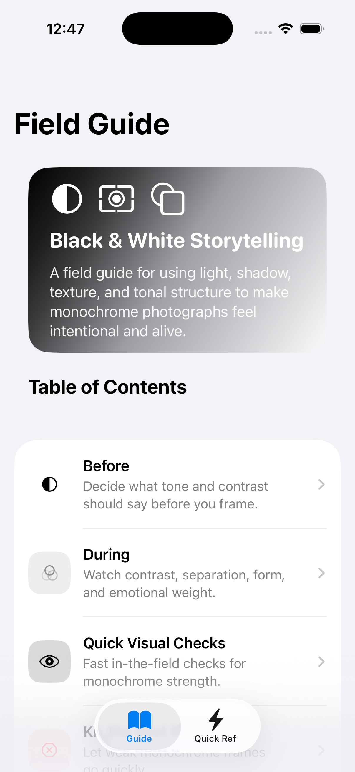 BlackAndWhiteStorytellingFieldGuide Home screenshot