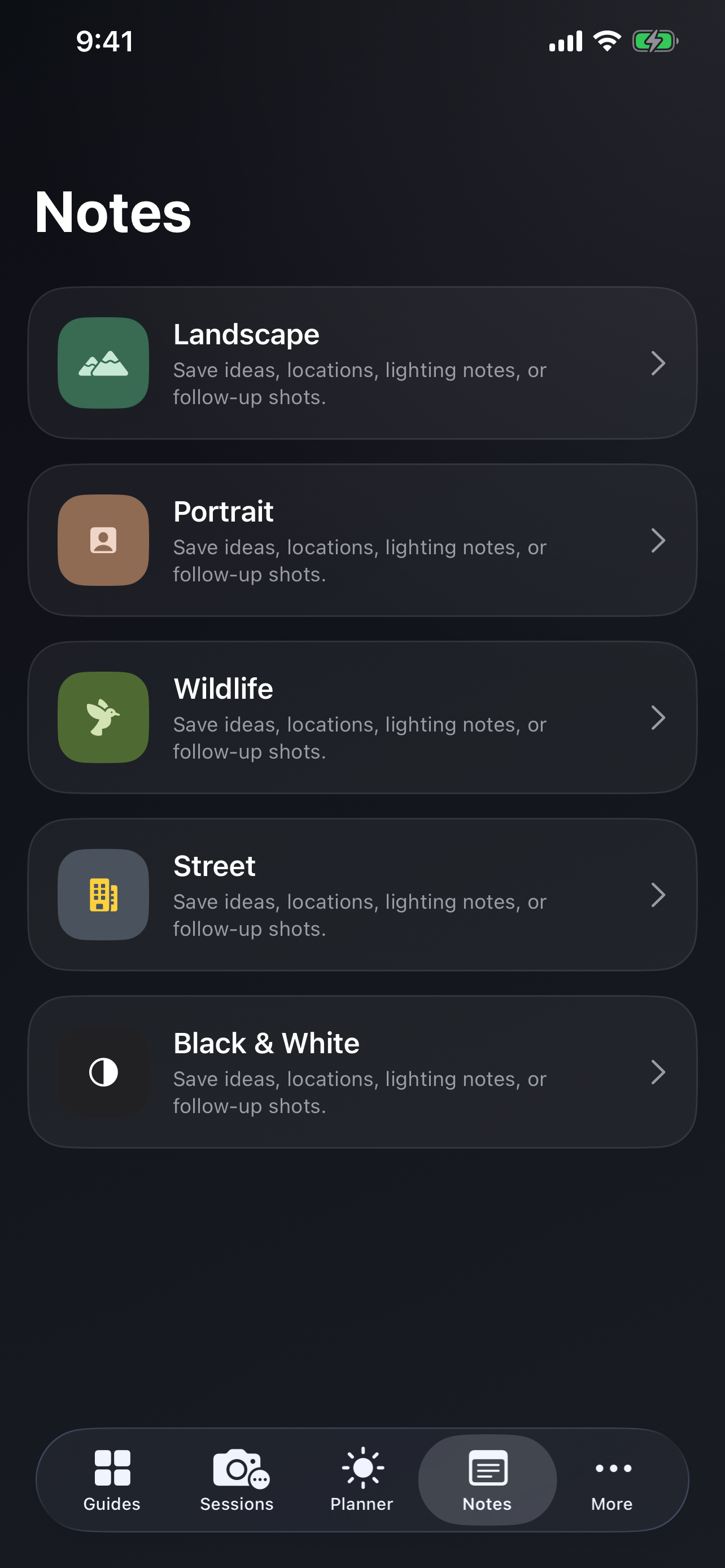 Photography Field Guide Notes screenshot
