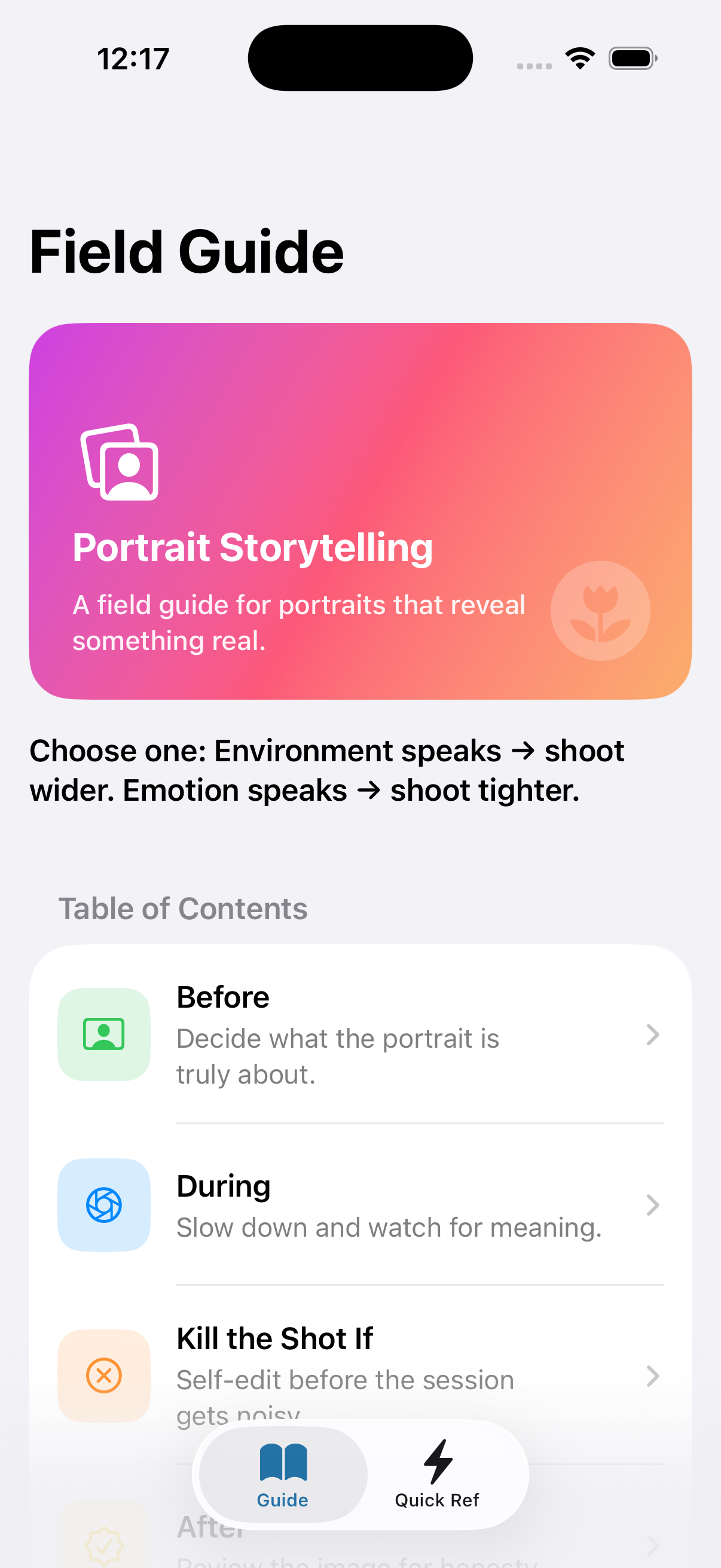 PortraitStorytellingFieldGuide Home screenshot