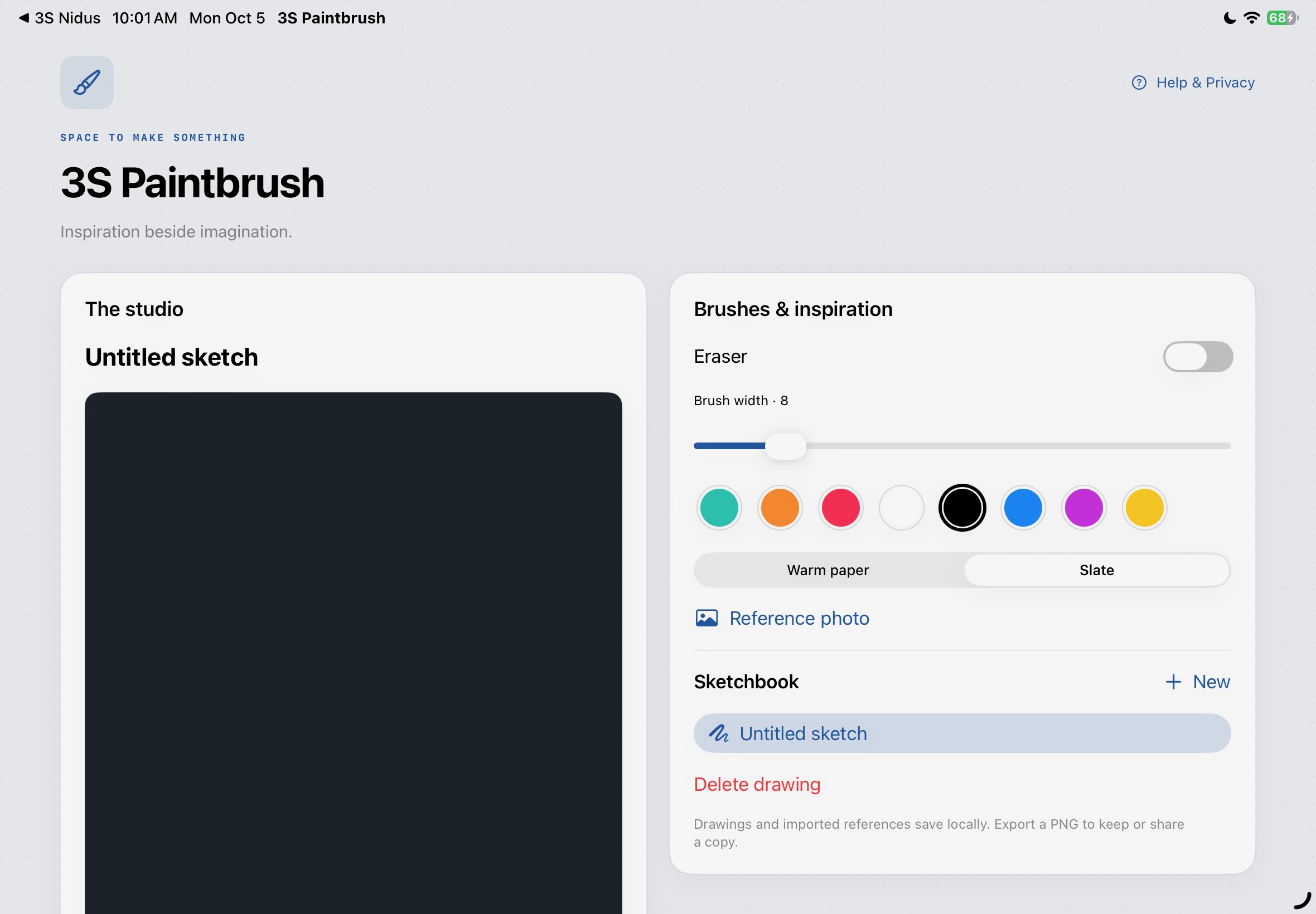 3S Paintbrush shown in the iPad simulator.