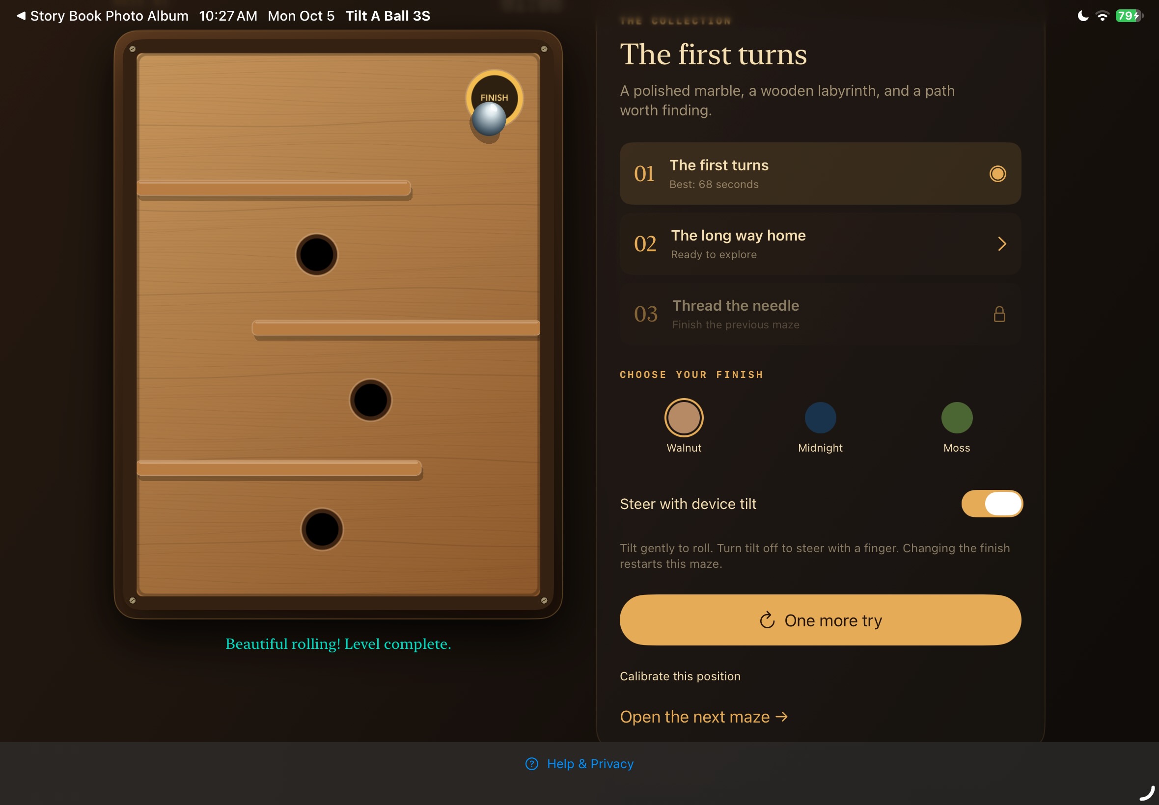Tilt A Ball 3S shown in the iPad simulator.