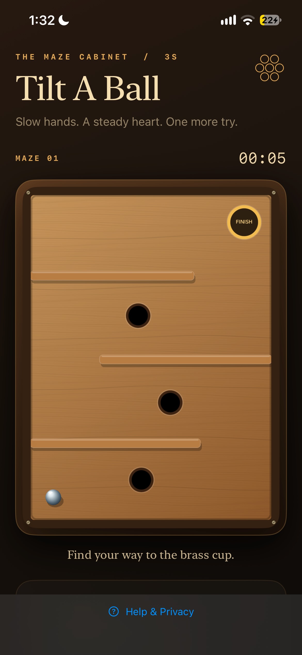 Tilt A Ball 3S showing a wooden maze game.