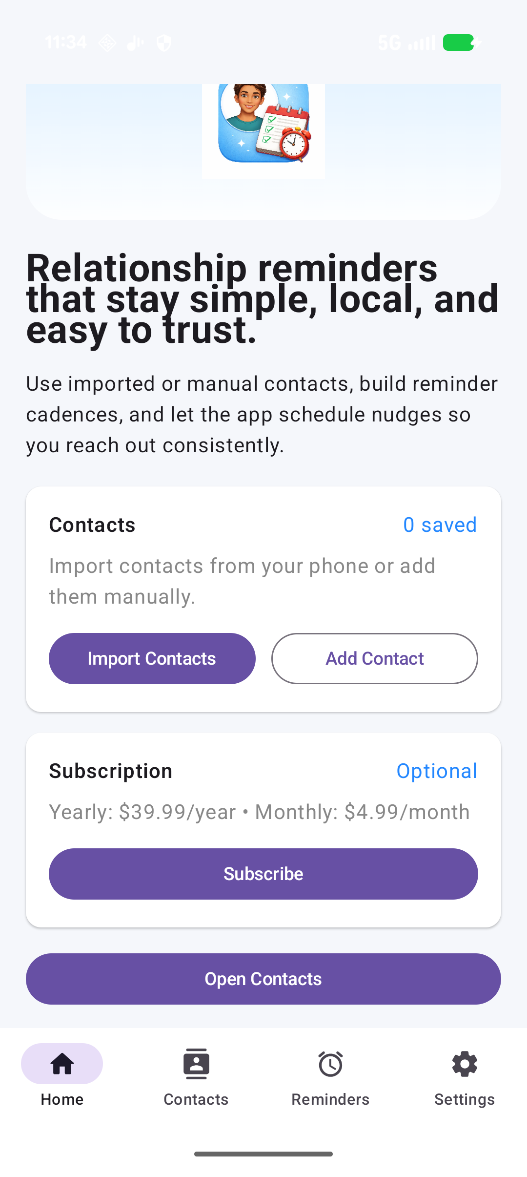 Keep in Touch Android home screen