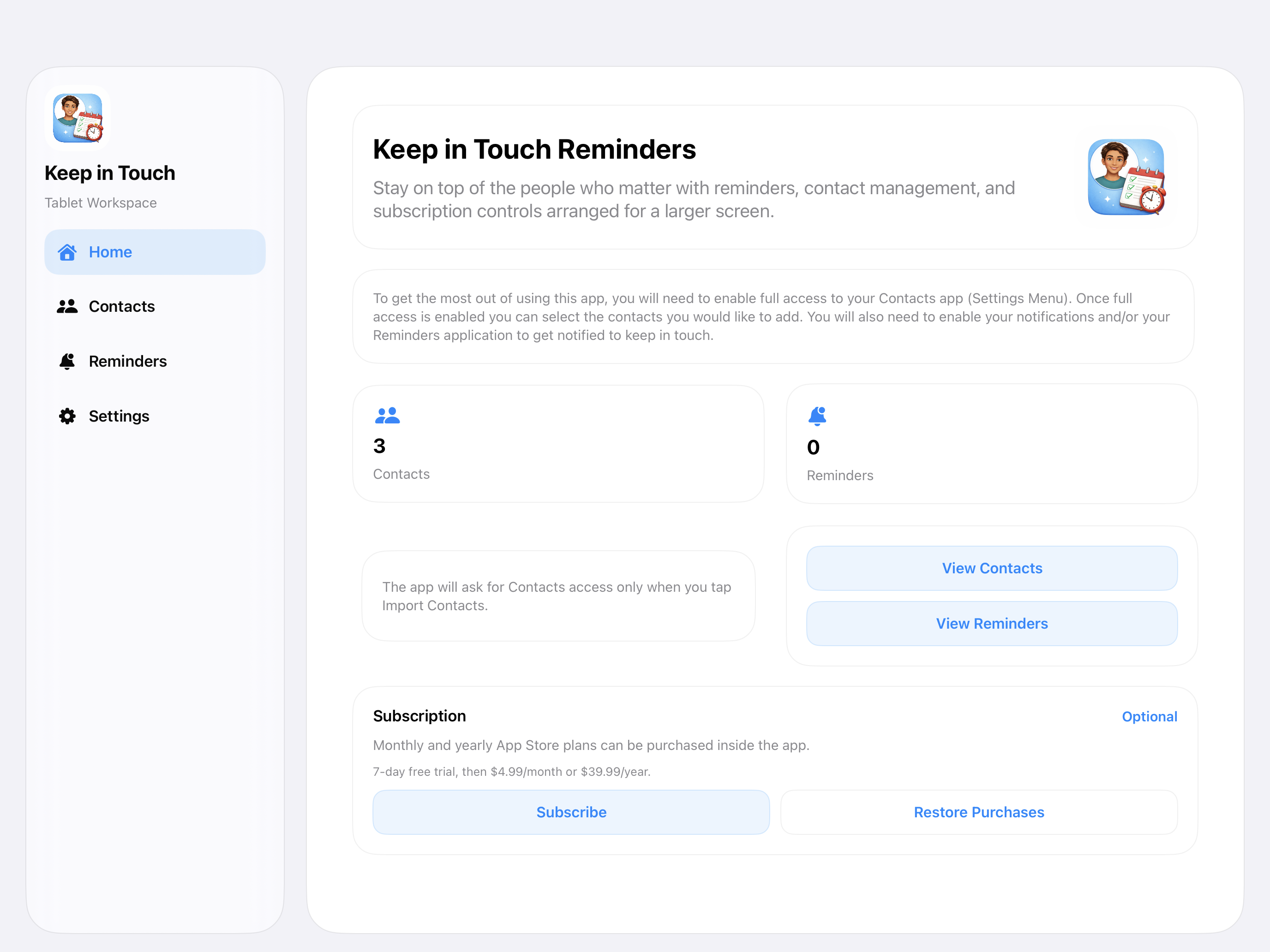 Keep in Touch on iPad