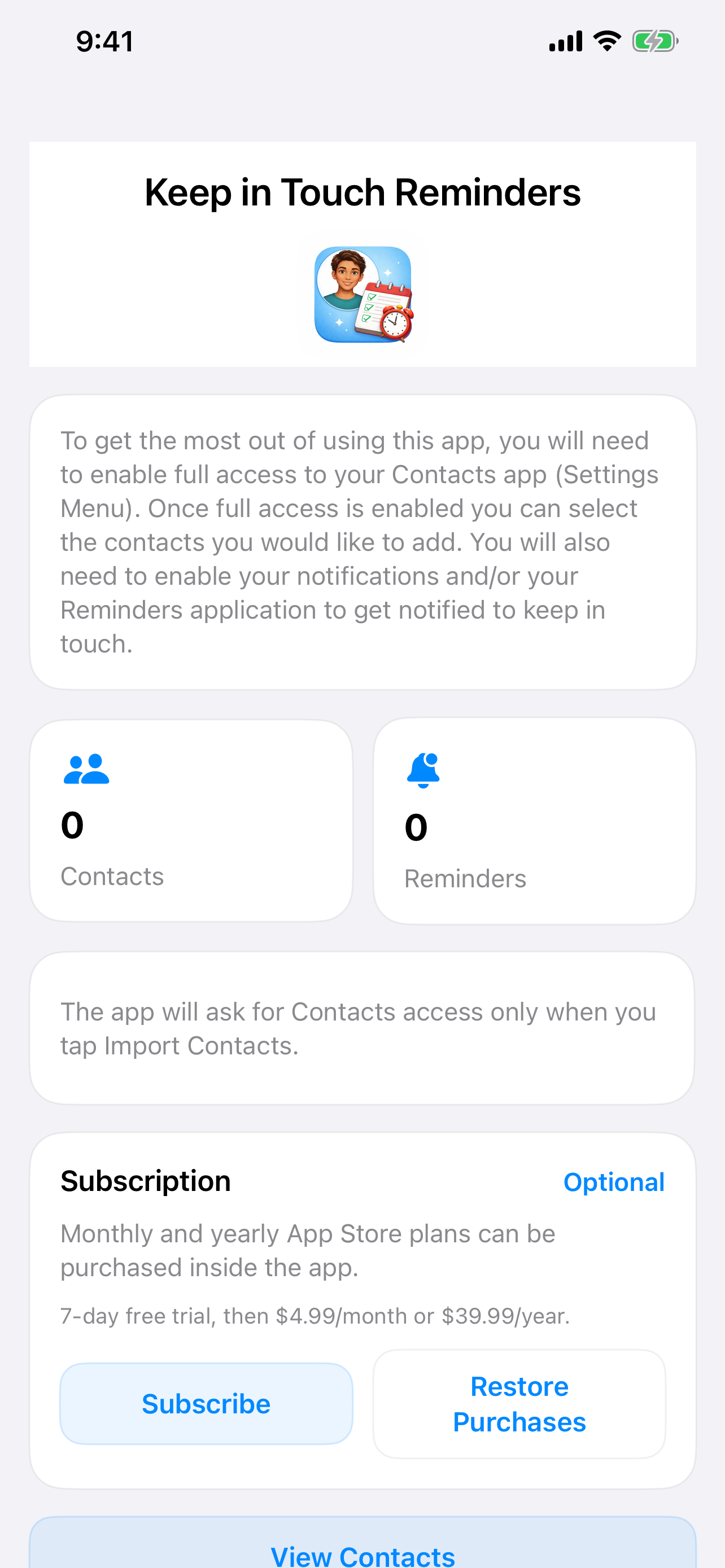 Keep in Touch iPhone home screen